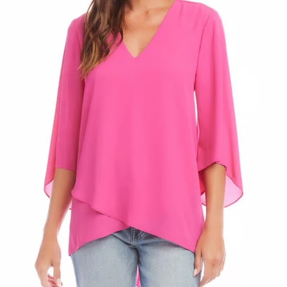 Karen Kane Bracelet Sleeve Asymmetric Top Raspberry L - Picture 2 of 7